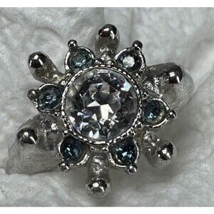 Vtg Avon Star Song Silver Tone Ring Snowflake Starsong Blue Sparkle Rhinestone